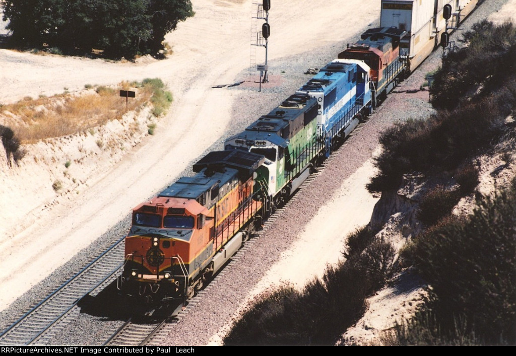 Westbound intermodal starts down the grade